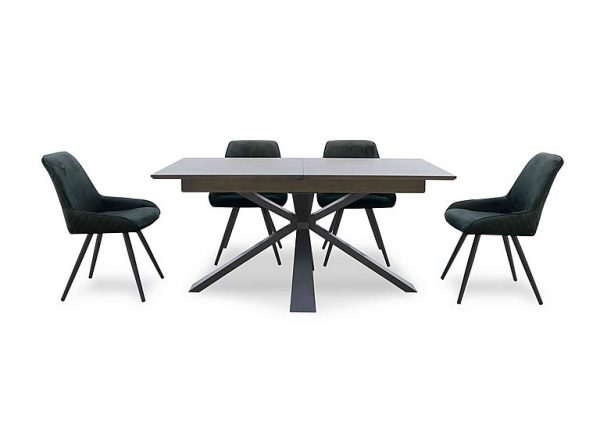 Saigon Extending Table with Metal Base and 4 Green Velvet Dining Chairs  Forest | Bed Sava