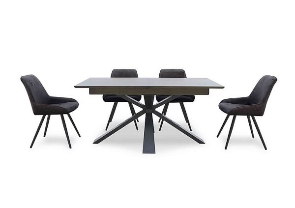 Saigon Extending Table with Metal Base and 4 Velvet Dining Chairs  Granite | Bed Sava