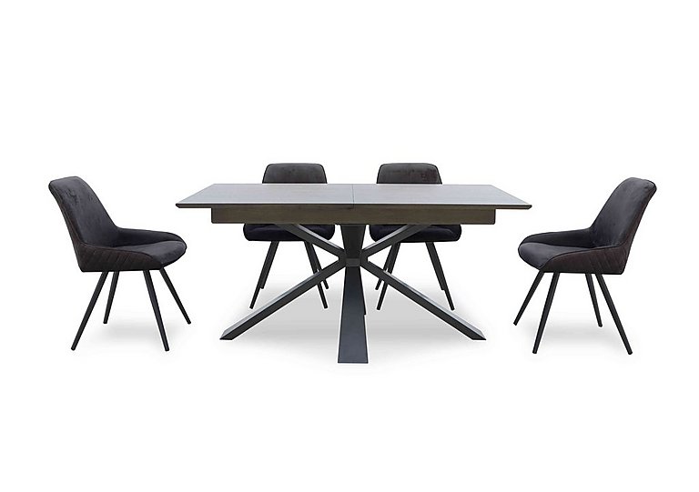 Saigon Extending Table with Metal Base and 4 Velvet Dining Chairs - Granite