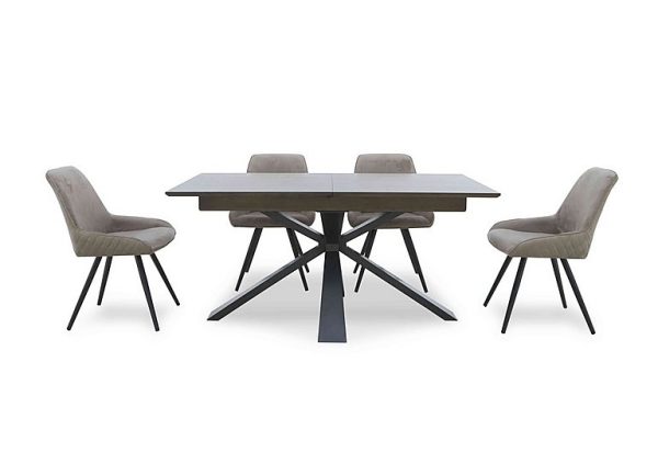 Saigon Extending Table with Metal Base and 4 Taupe Velvet Dining Chairs  Taupe | Bed Sava