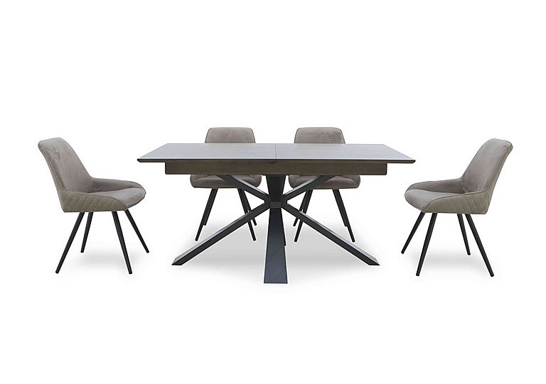 Saigon Extending Table with Metal Base and 4 Taupe Velvet Dining Chairs - Taupe