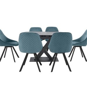 Arctic Extending Dining Table with Graphite Top and 6 Swivel Chairs  Blue | Bed Sava