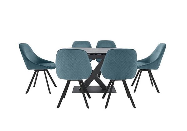 Arctic Extending Dining Table with Graphite Top and 6 Swivel Chairs  Blue | Bed Sava