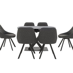 Arctic Extending Dining Table with Graphite Top and 6 Swivel Chairs  Dark Grey | Bed Sava
