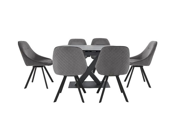 Arctic Extending Dining Table with Graphite Top and 6 Swivel Chairs  Light Grey | Bed Sava
