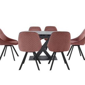 Arctic Extending Dining Table with Graphite Top and 6 Swivel Chairs  Pink | Bed Sava