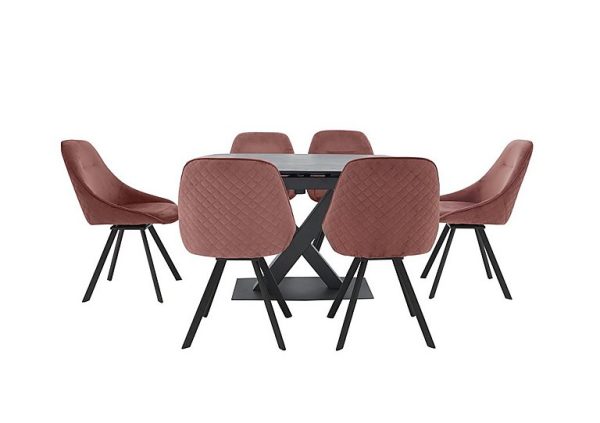 Arctic Extending Dining Table with Graphite Top and 6 Swivel Chairs  Pink | Bed Sava