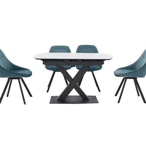 Arctic Extending Dining Table with White Top and 4 Swivel Chairs  Blue | Bed Sava