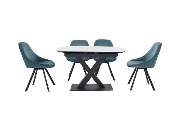 Arctic Extending Dining Table with White Top and 4 Swivel Chairs  Blue | Bed Sava