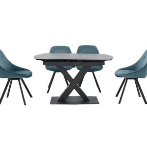 Arctic Extending Dining Table with Graphite Top and 4 Swivel Chairs  Blue | Bed Sava