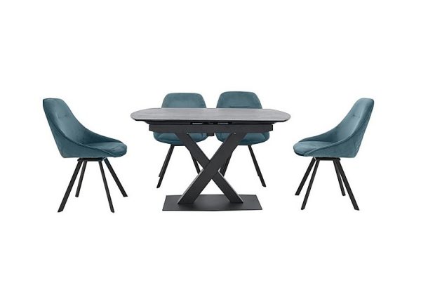 Arctic Extending Dining Table with Graphite Top and 4 Swivel Chairs  Blue | Bed Sava