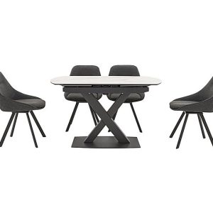 Arctic Extending Dining Table with White Top and 4 Swivel Chairs  Dark Grey | Bed Sava