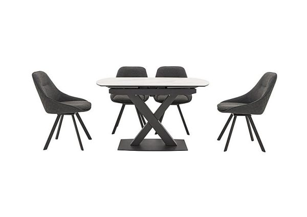 Arctic Extending Dining Table with White Top and 4 Swivel Chairs  Dark Grey | Bed Sava
