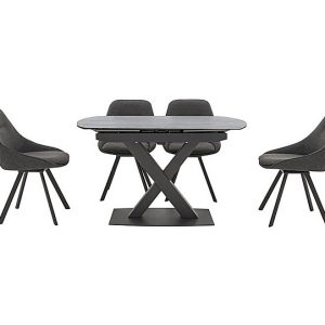 Arctic Extending Dining Table with Graphite Top and 4 Swivel Chairs  Dark Grey | Bed Sava
