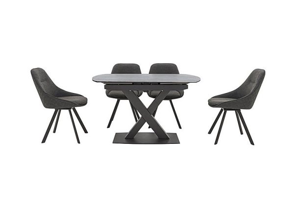 Arctic Extending Dining Table with Graphite Top and 4 Swivel Chairs  Dark Grey | Bed Sava