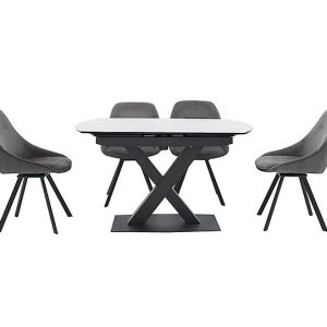 Arctic Extending Dining Table with White Top and 4 Swivel Chairs  Light Grey | Bed Sava