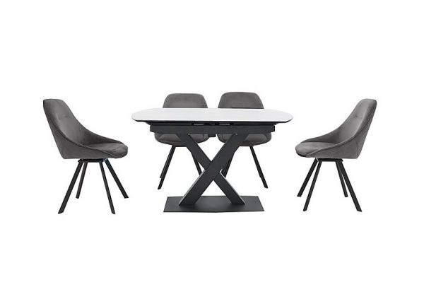 Arctic Extending Dining Table with White Top and 4 Swivel Chairs  Light Grey | Bed Sava
