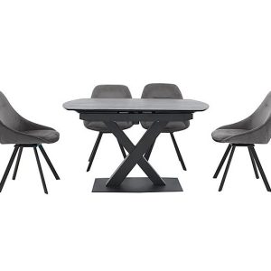 Arctic Extending Dining Table with Graphite Top and 4 Swivel Chairs  Light Grey | Bed Sava
