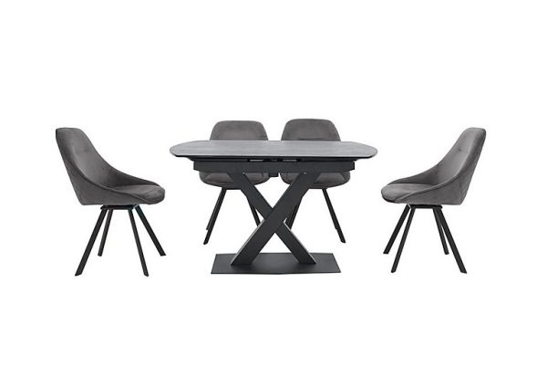 Arctic Extending Dining Table with Graphite Top and 4 Swivel Chairs  Light Grey | Bed Sava