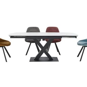 Arctic Extending Dining Table with White Top and 4 Swivel Chairs  GreyBlue | Bed Sava