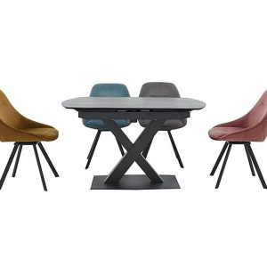 Arctic Extending Dining Table with Graphite Top and 4 Swivel Chairs  GreyBlue | Bed Sava