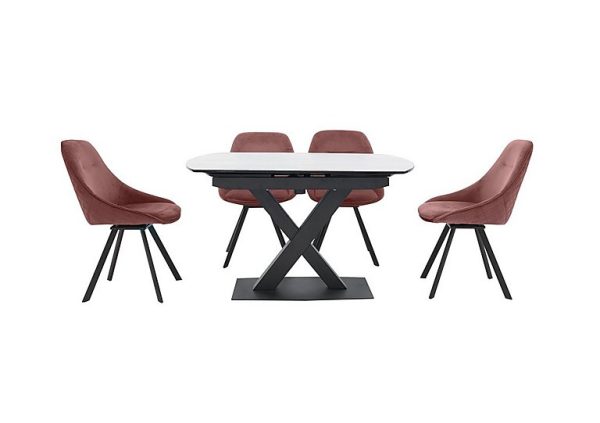 Arctic Extending Dining Table with White Top and 4 Swivel Chairs  Pink | Bed Sava