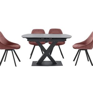Arctic Extending Dining Table with Graphite Top and 4 Swivel Chairs  Pink | Bed Sava