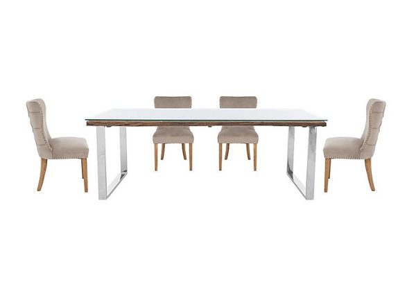 Chennai Dining Table with U Leg Base and 4 Luxe Chairs  220 cm  Taupe | Bed Sava