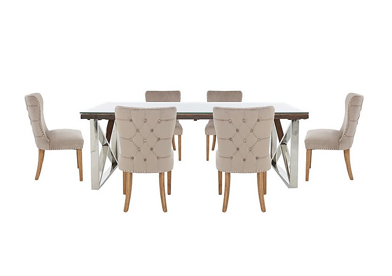 Chennai Dining Table with X-Leg Base and 6 Luxe Chairs - 180-cm - Taupe