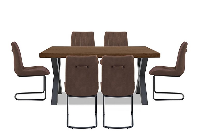 Bodahl - Compact Terra Straight Edge Dining Table with X-Shaped Legs and 6 Cognac Chairs - Desert