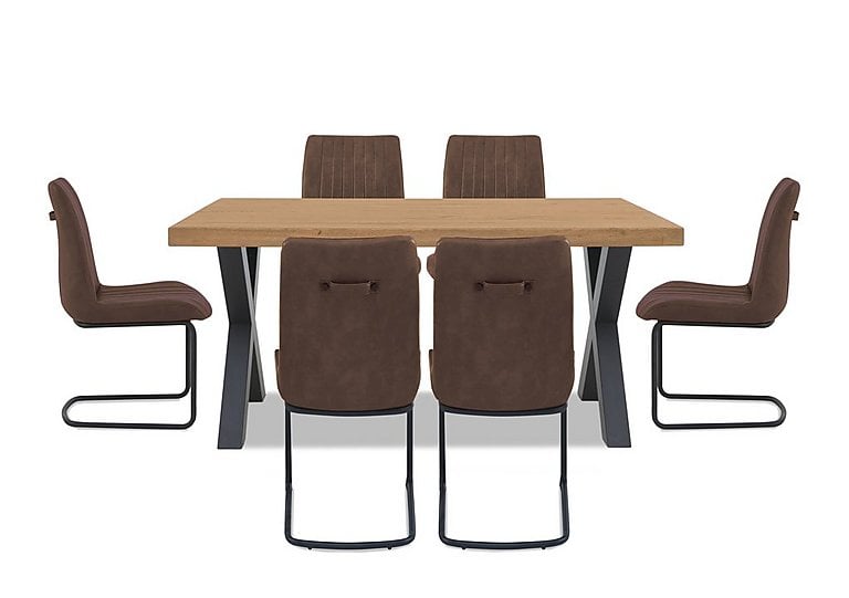 Bodahl - Compact Terra Straight Edge Dining Table with X-Shaped Legs and 6 Cognac Chairs - Natura Bianca