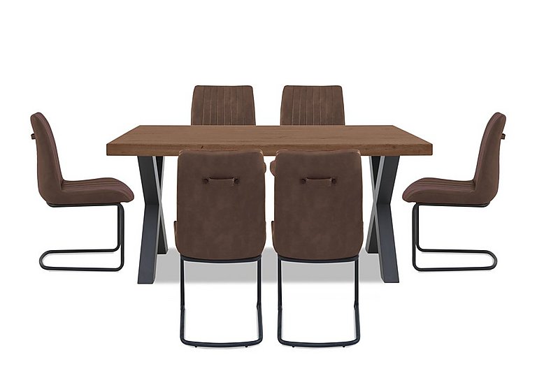 Bodahl - Compact Terra Straight Edge Dining Table with X-Shaped Legs and 6 Cognac Chairs - Old Bassano