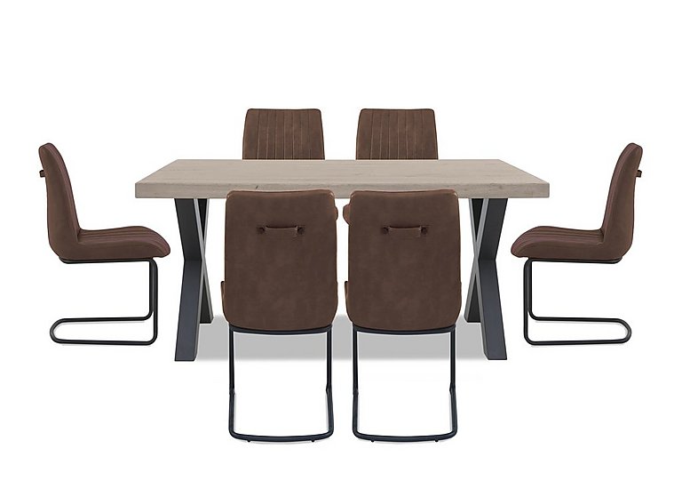 Bodahl - Compact Terra Straight Edge Dining Table with X-Shaped Legs and 6 Cognac Chairs - White Wash
