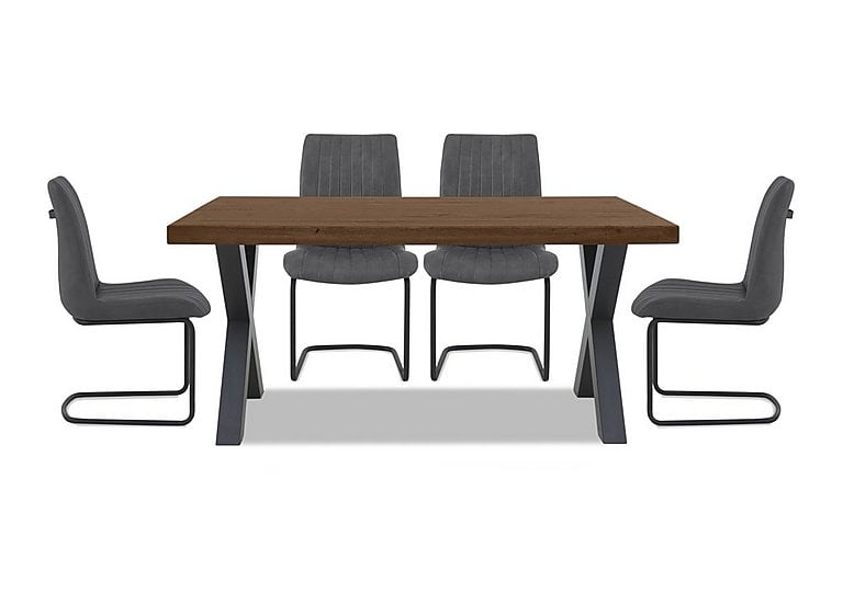 Bodahl - Compact Terra Straight Edge Dining Table with X-Shaped Legs and 4 Grey Chairs - Desert