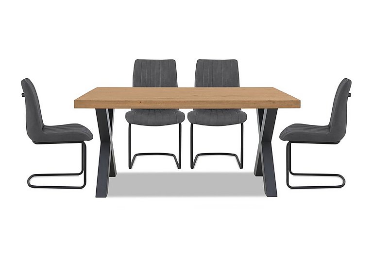 Bodahl - Compact Terra Straight Edge Dining Table with X-Shaped Legs and 4 Grey Chairs - Natura Bianca