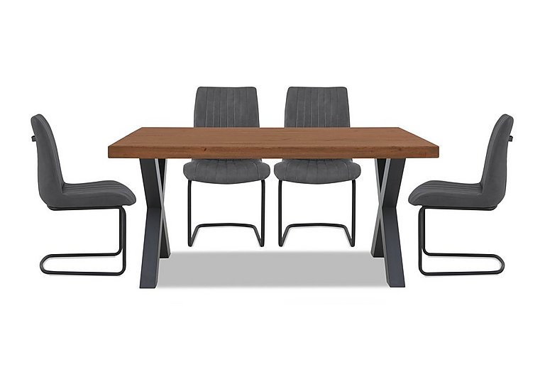 Bodahl - Compact Terra Straight Edge Dining Table with X-Shaped Legs and 4 Grey Chairs - Old Bassano