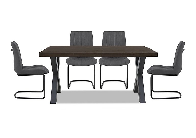 Bodahl - Compact Terra Straight Edge Dining Table with X-Shaped Legs and 4 Grey Chairs - Smoked