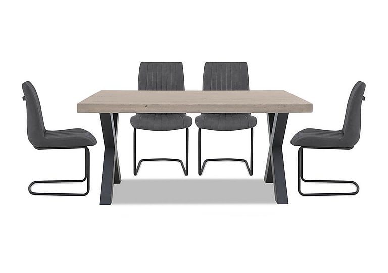 Bodahl - Compact Terra Straight Edge Dining Table with X-Shaped Legs and 4 Grey Chairs - White Wash