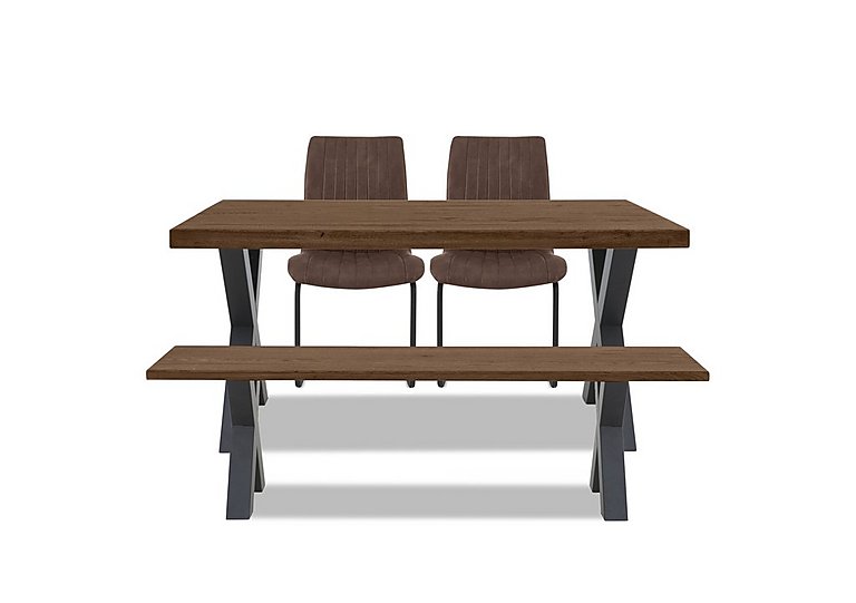 Bodahl - Compact Terra Straight Edge Dining Table with X-Shaped Legs and 160cm Bench and 2 Cognac Chairs - Desert