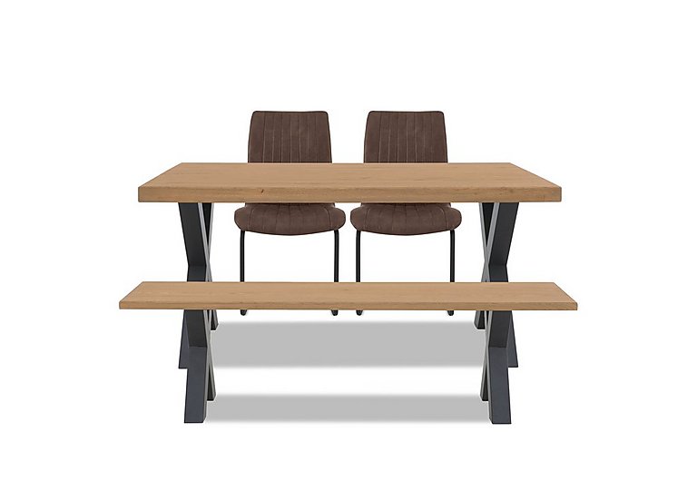 Bodahl - Compact Terra Straight Edge Dining Table with X-Shaped Legs and 160cm Bench and 2 Cognac Chairs - Natura Bianca