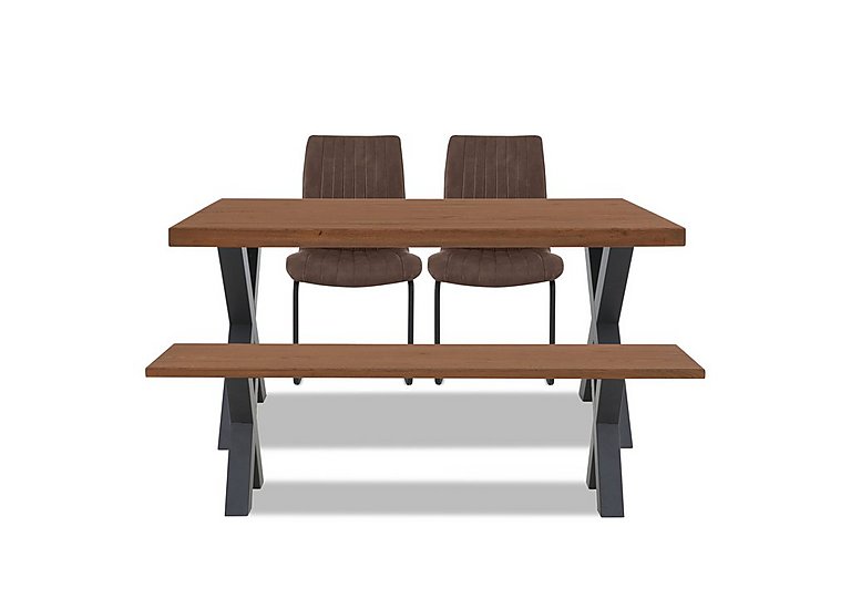 Bodahl - Compact Terra Straight Edge Dining Table with X-Shaped Legs and 160cm Bench and 2 Cognac Chairs - Old Bassano