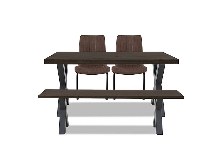 Bodahl - Compact Terra Straight Edge Dining Table with X-Shaped Legs and 160cm Bench and 2 Cognac Chairs - Smoked