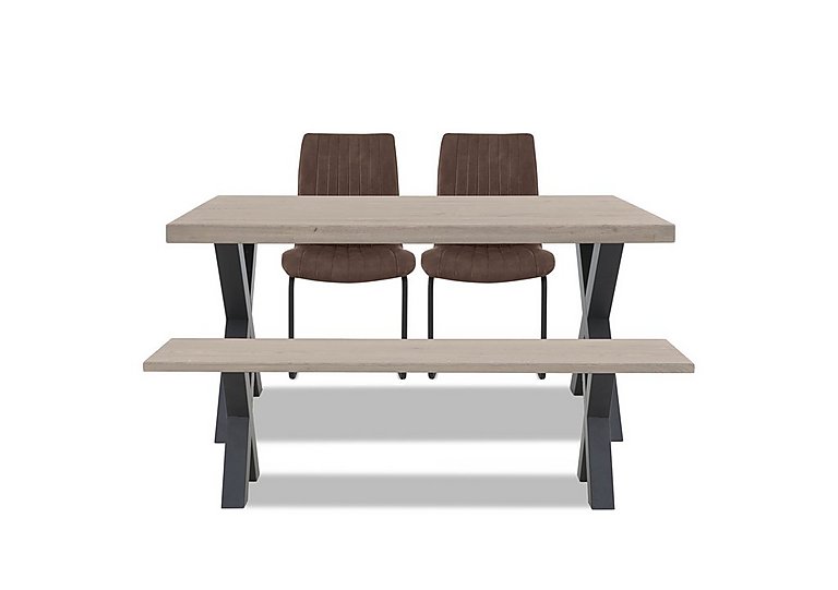 Bodahl - Compact Terra Straight Edge Dining Table with X-Shaped Legs and 160cm Bench and 2 Cognac Chairs - White Wash