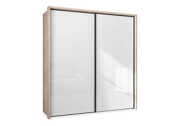 Wiemann  Dallas 210cm 2 Door Sliding Glass Wardrobe  Holm Oak and White | Bed Sava