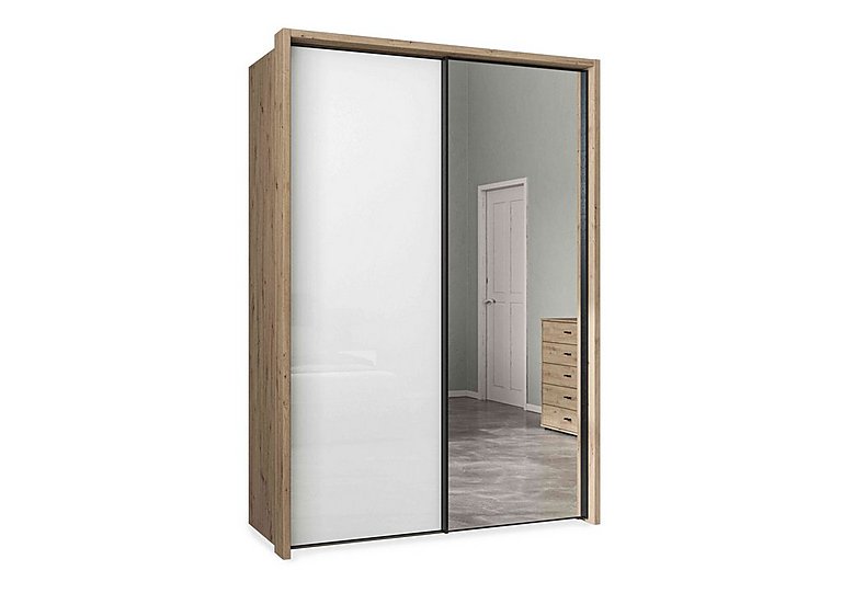 Wiemann - Dallas 160cm 2 Door Sliding Glass Wardrobe with Mirror Door - Bianco Oak and White