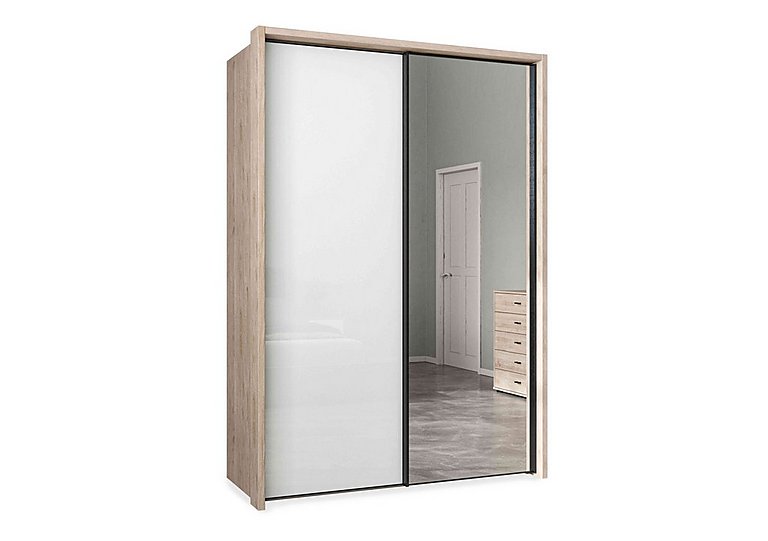 Wiemann - Dallas 160cm 2 Door Sliding Glass Wardrobe with Mirror Door - Holm Oak and White