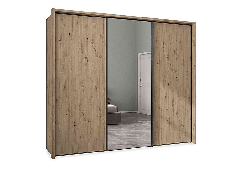 Wiemann - Dallas 260cm 3 Door Sliding Wardrobe with Centre Mirror Door - Bianco Oak