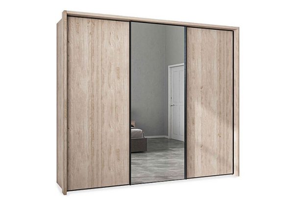 Wiemann  Dallas 260cm 3 Door Sliding Wardrobe with Centre Mirror Door  Holm Oak | Bed Sava