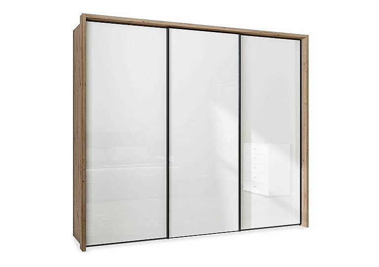 Wiemann - Dallas 260cm 3 Door Sliding Glass Wardrobe - Bianco Oak and White