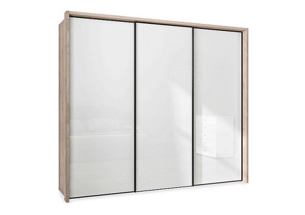 Wiemann  Dallas 260cm 3 Door Sliding Glass Wardrobe  Holm Oak and White | Bed Sava